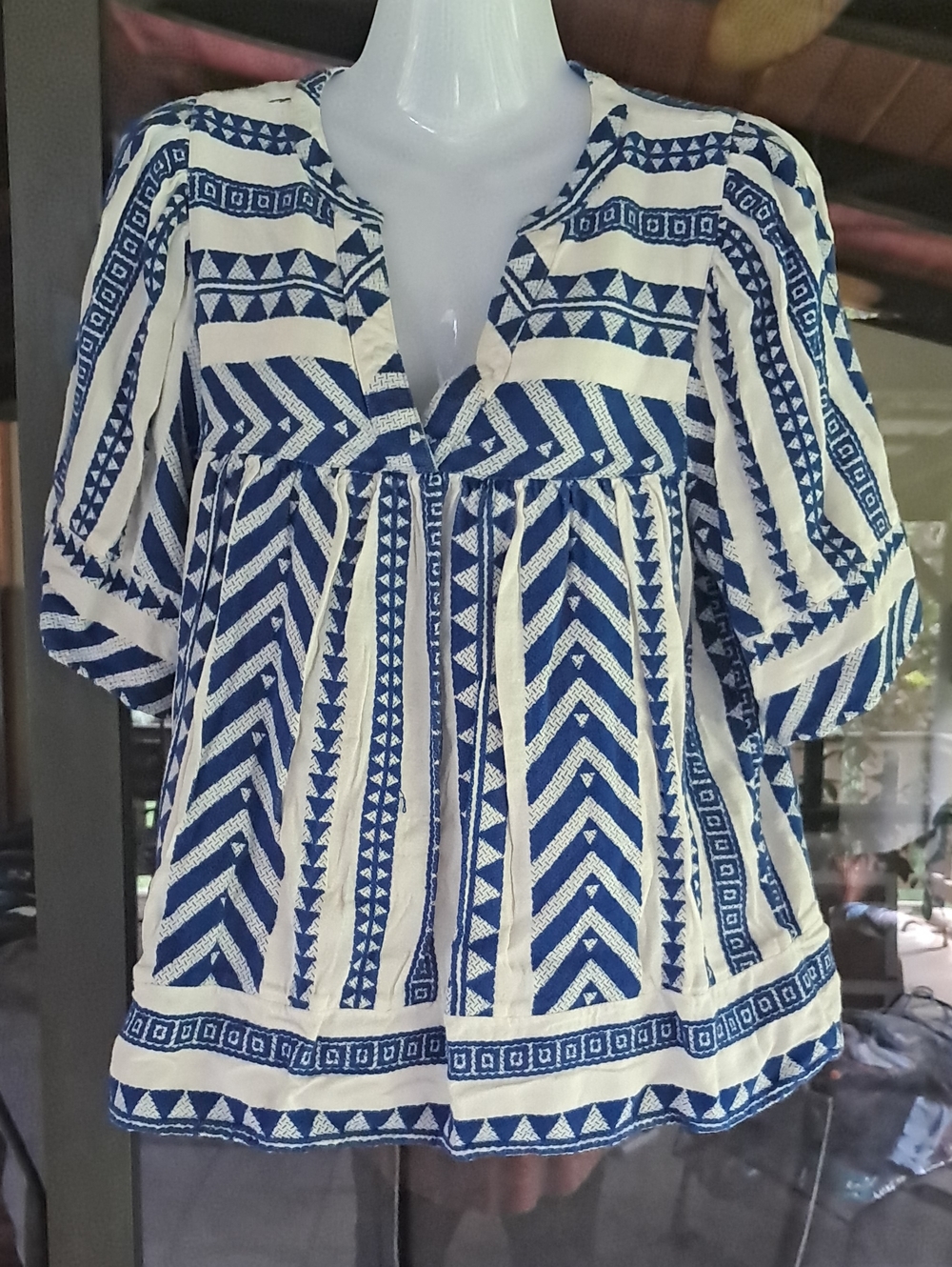 Old Navy Blue & White Geometric Peasant Tunic